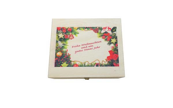 Holzkassette | Frohe Weihnachten und ein Gutes Neues Jahr | 18 x 15 x 6 cm