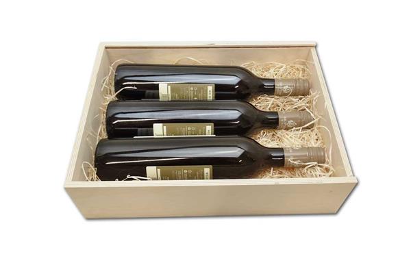 Weinkiste | für 3 dicke Weinflaschen | 36 x 26 x 9 cm