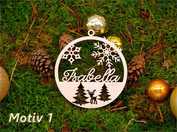 Personalisierter Geschenksanhänger | - Motiv 1 - | 1 Rentier und 2 Bäume