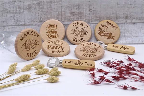 Bierdeckel mit Lasergravur | Happy New Beer | It´s Beer o´clock | Wish you were Beer