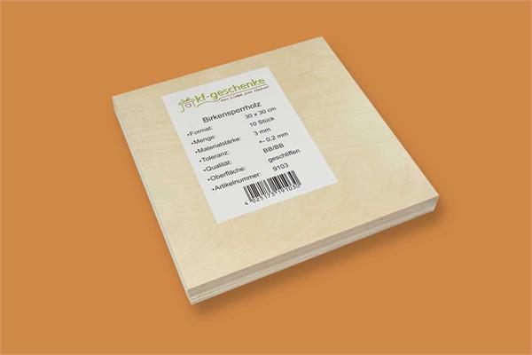 BIRKENSPERRHOLZ | ZUSCHNITT 10 Stk. | 30 x 30 CM