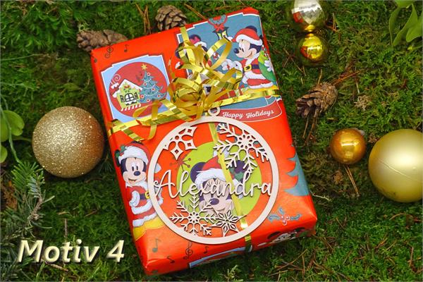 Personalisierter Geschenksanhänger | - Motiv 4 - | 4 Schneeflocken/Sterne