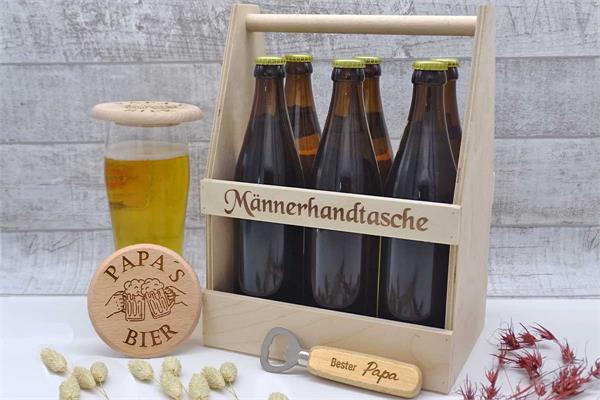 Bierset 3 | 1 x Männerhandtasche | 1 x Bieröffner | 1 x Bierglasdeckel
