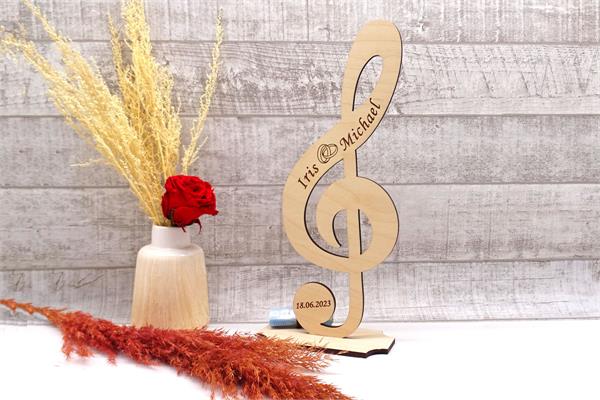 Notenschlüssel aus Holz | 35 cm hoch | mit persönlichem Text