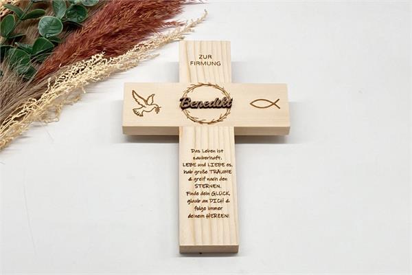 Holzkreuz zur Firmung | mit Spruch und | personalisiert mit Namen
