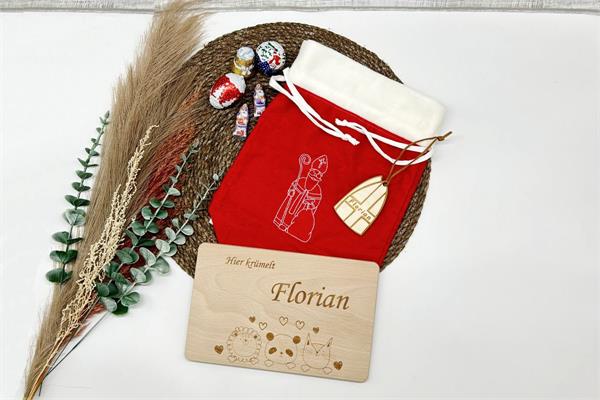 Nikolaus-Set | mit Nikolaussackerl | personalisiertem Jausenbrett | und Namensanhänger