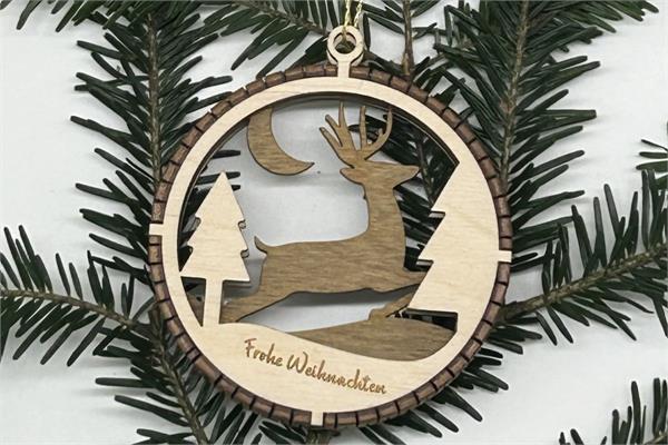 Christbaumanhänger | 3D-Optik mit Rahmen | Motiv Hirsch