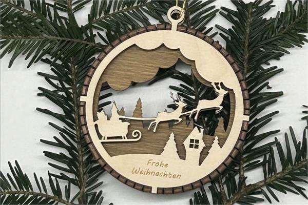 Christbaumanhänger | 3D-Optik mit Rahmen | Motiv Schlitten